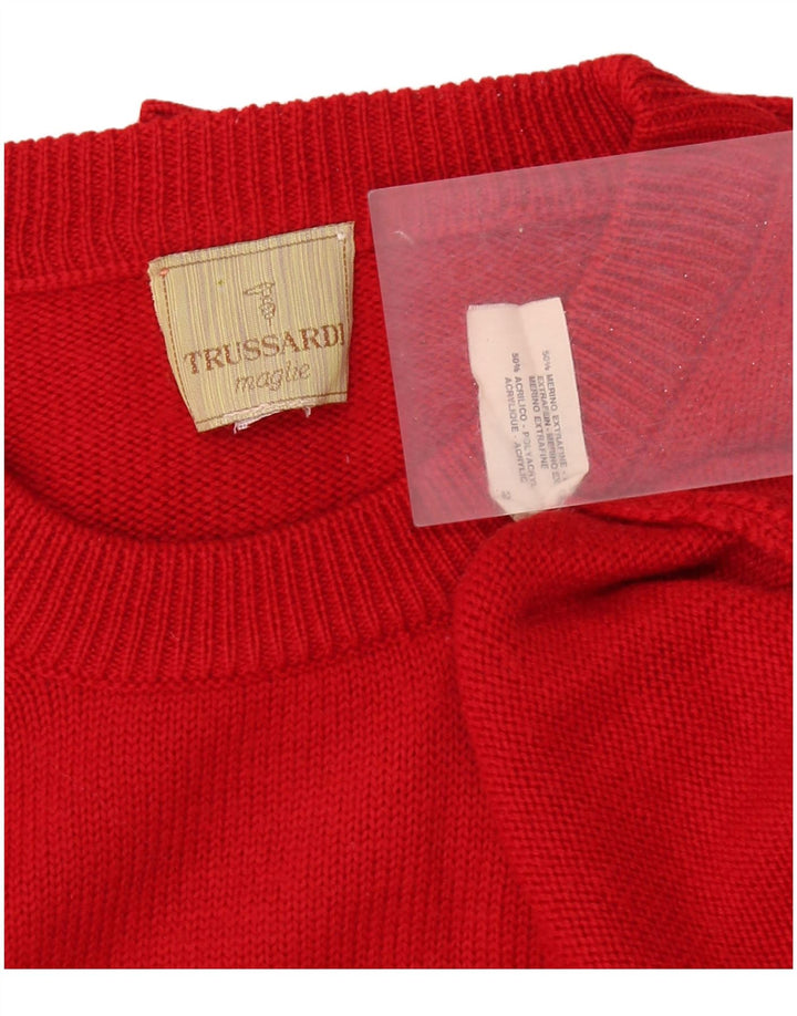 TRUSSARDI Pull Col Rond Homme XL Rouge Laine Mérinos