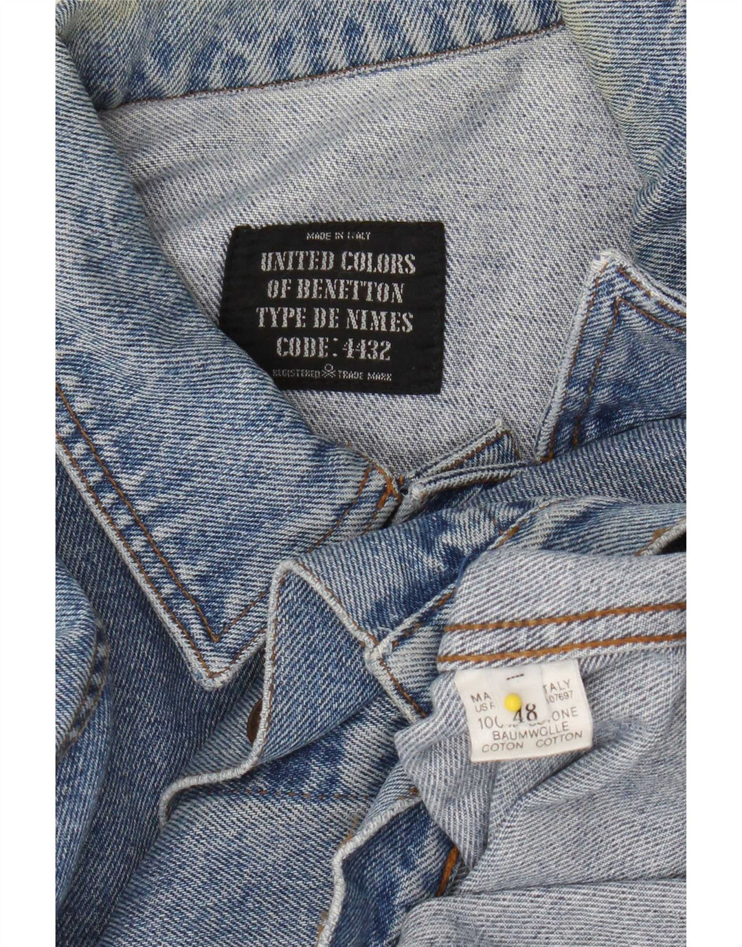 Benetton Veste En Jean IT 48 Bleu Moyen Coton Homme