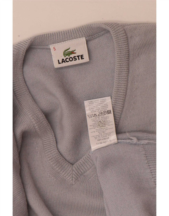 Lacoste Pull col V pour homme Taille 5 Grande laine vierge bleue