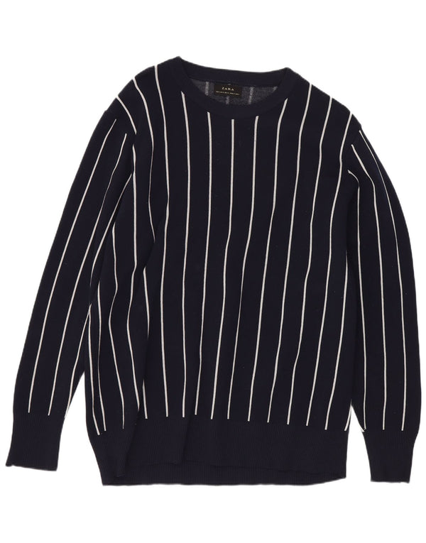 Zara Pull coupe classique à col bateau pour homme Bleu marine rayé