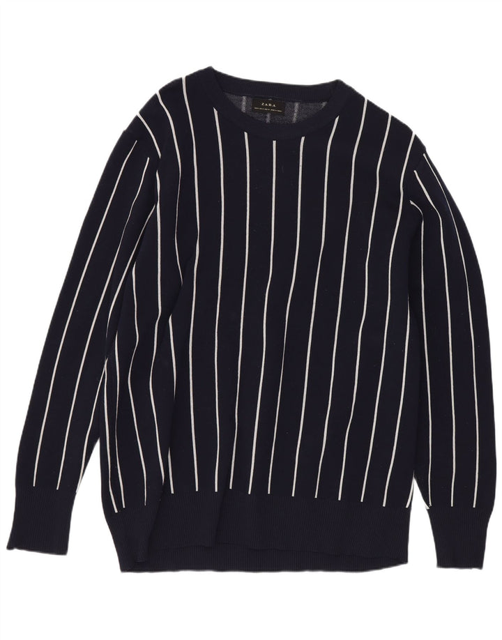 Zara Pull coupe classique à col bateau pour homme Bleu marine rayé