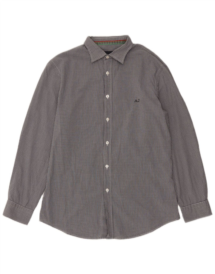 Armani Jeans Chemise Slim Homme Grand Vichy Bleu Marine