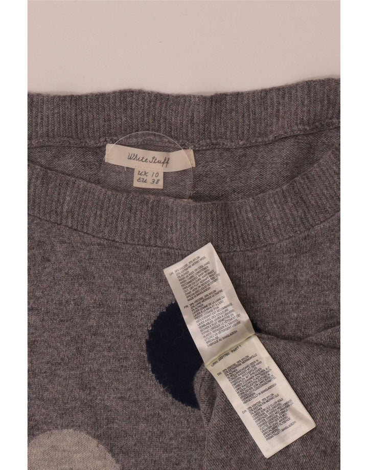 White Stuff Pull à col bateau pour femme UK 10 Petit Gris Géométrique