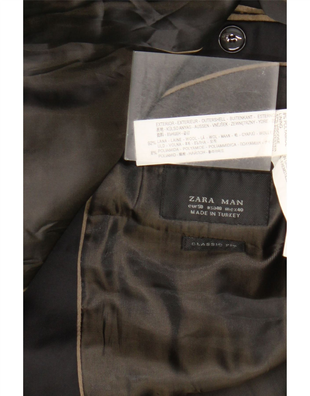 Zara Mens Classics 2 Bouton Blazer Veste EU 50 Laine Noir Moyen
