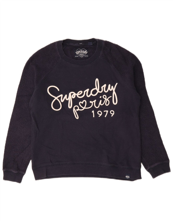 Superdry Sweat-shirt graphique pour femme UK 14 Bleu marine moyen Coton