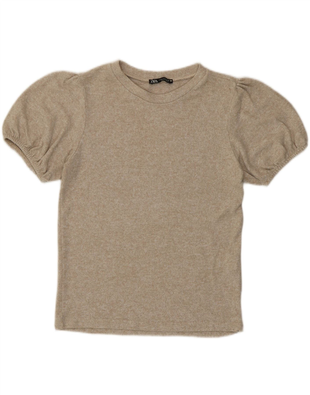 Zara Femme T-Shirt Top UK 12 Viscose Moucheté Beige Moyen