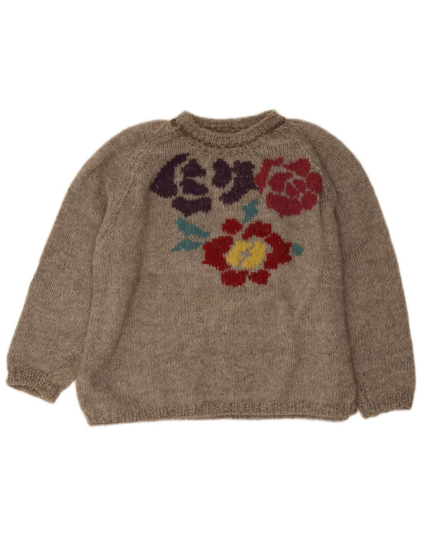 vintage Femmes Oversize Crew Neck Jumper Pull UK 18 XL Gris Floral