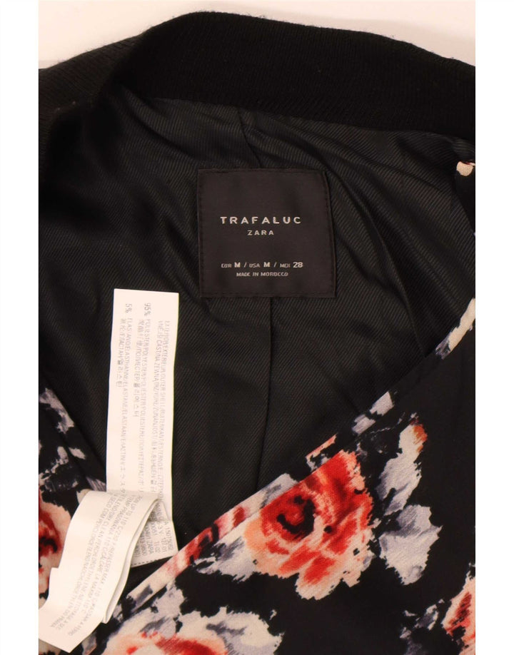 Zara Womens Bomber Jacket UK 12 Medium Noir Floral Polyester