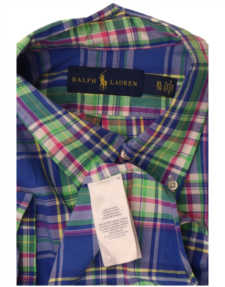 Ralph Lauren Chemise à manches courtes pour homme XL en coton à carreaux bleus