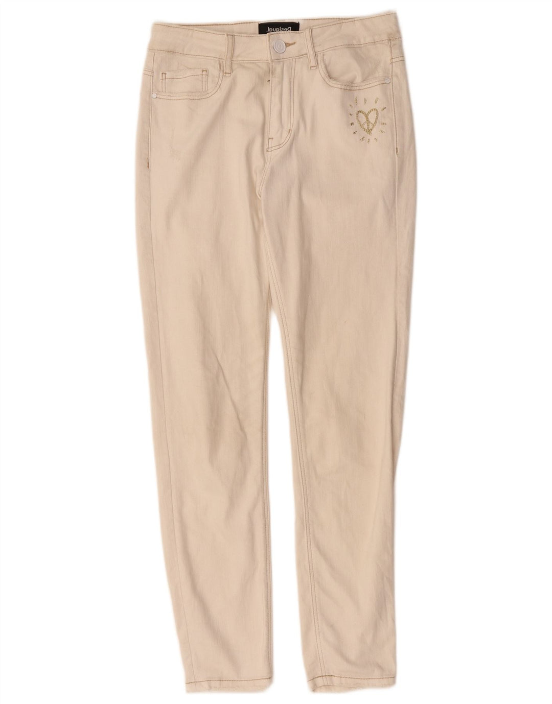 DESIGUAL Jean Slim Femme W28 L27 Blanc Cassé Coton