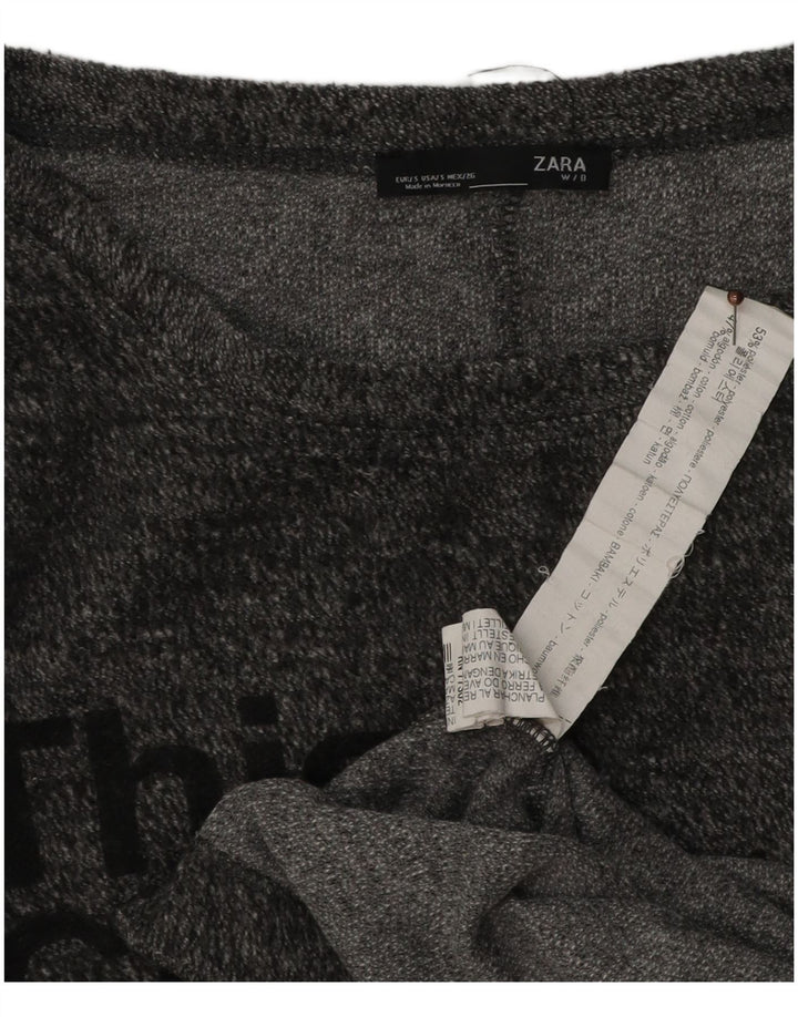 Zara Femme Haut Graphique Oversize Manches Longues UK 8 Petit Gris Moucheté