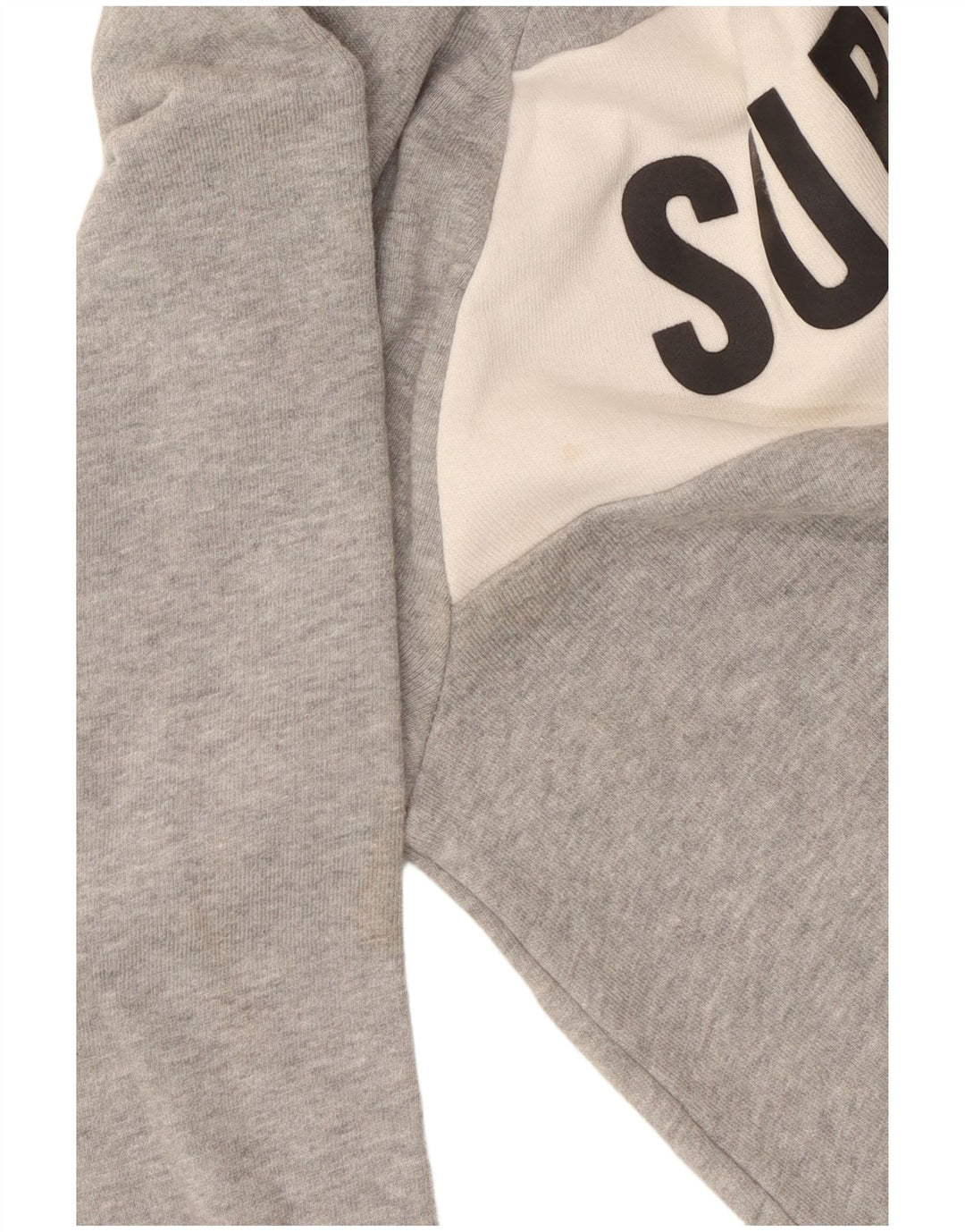 Superdry Femme Crop Graphic Sweatshirt Jumper UK 14 Gris Moyen Coton