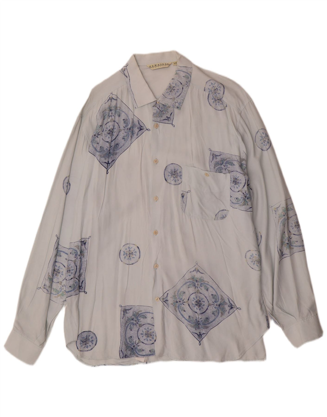 VINTAGE Chemise Homme XL Bleu Géométrique Viscose