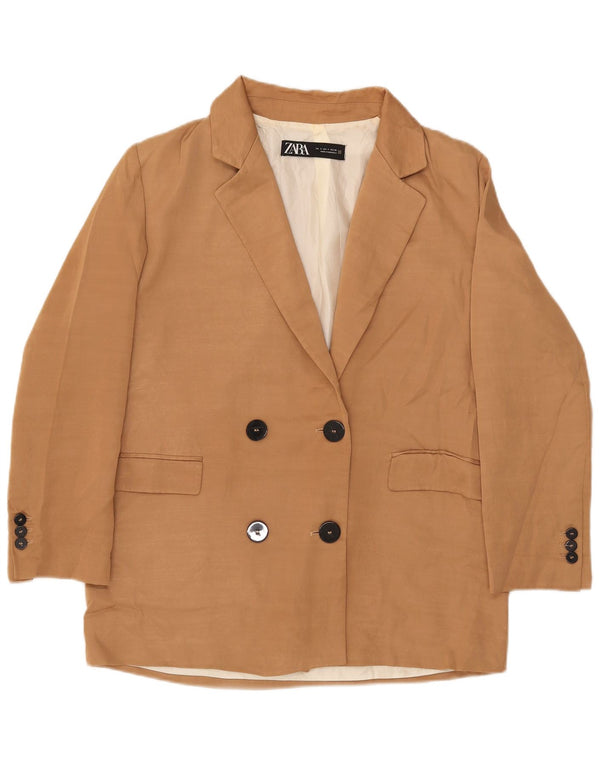 ZARA Veste blazer surdimensionnée à double boutonnage pour femme UK 10 Small Beige