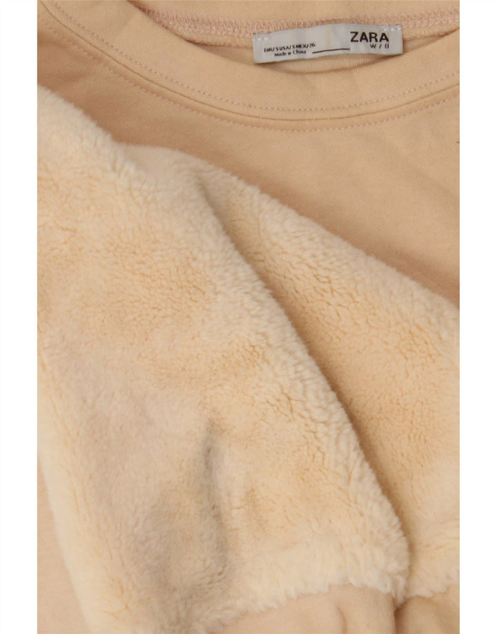 Zara Sweat-shirt court surdimensionné pour femme UK 10 Small Blanc cassé