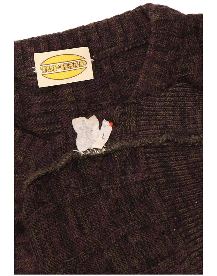 vintage Mens Boat Neck Jumper Pull Grande Laine Brune
