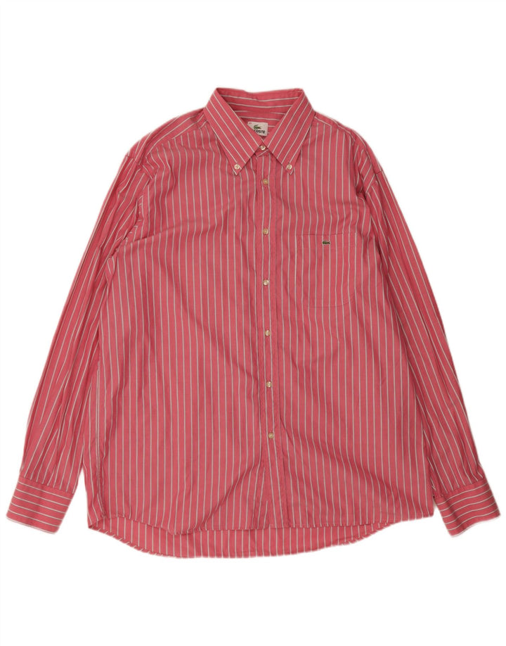 Lacoste Chemise Homme Taille 45 XL Coton Rayé Rose