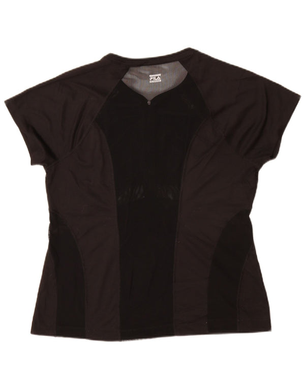 Fila T-shirt à col zippé pour femme UK 18 XL Noir Colorblock Polyester