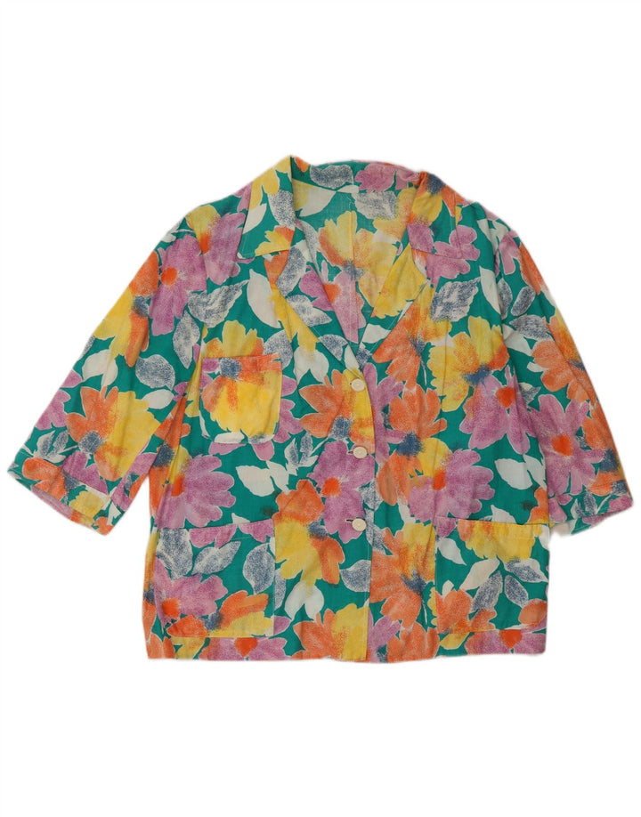 vintage Femme 3 Bouton Blazer Veste UK 16 Grand Floral Multicolore