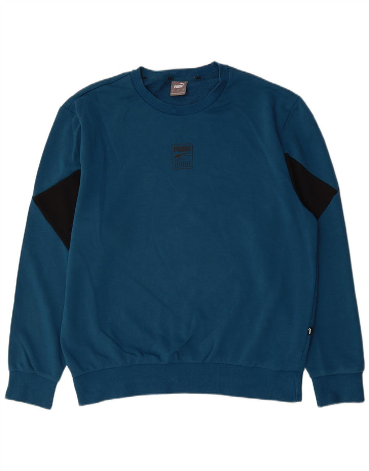 PUMA Sweat-shirt pour homme en coton color block Bleu Taille L