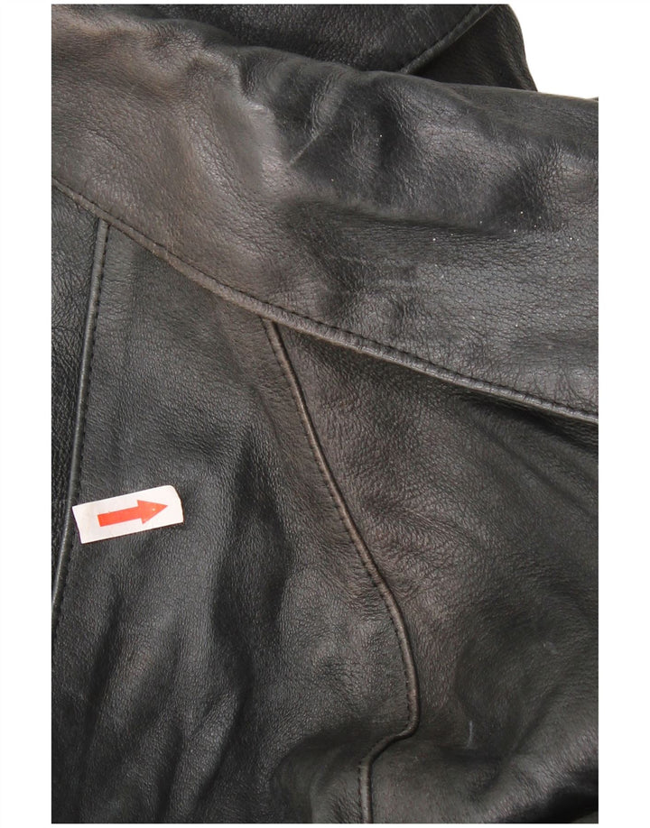 vintage Femme Oversize Double Breasted Veste IT 42 Cuir Noir Moyen
