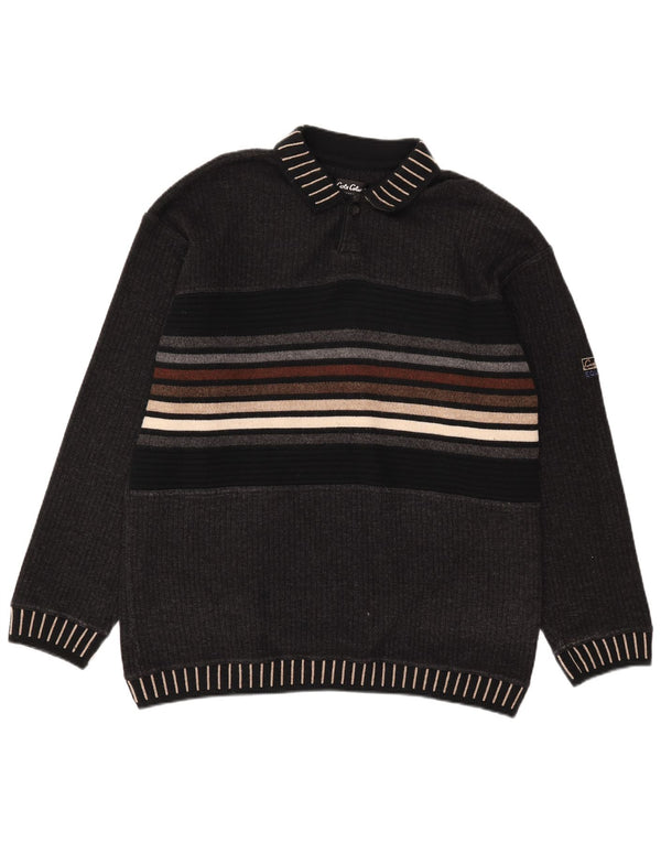 Carlo Colucci Pull col polo homme XL laine rayée gris