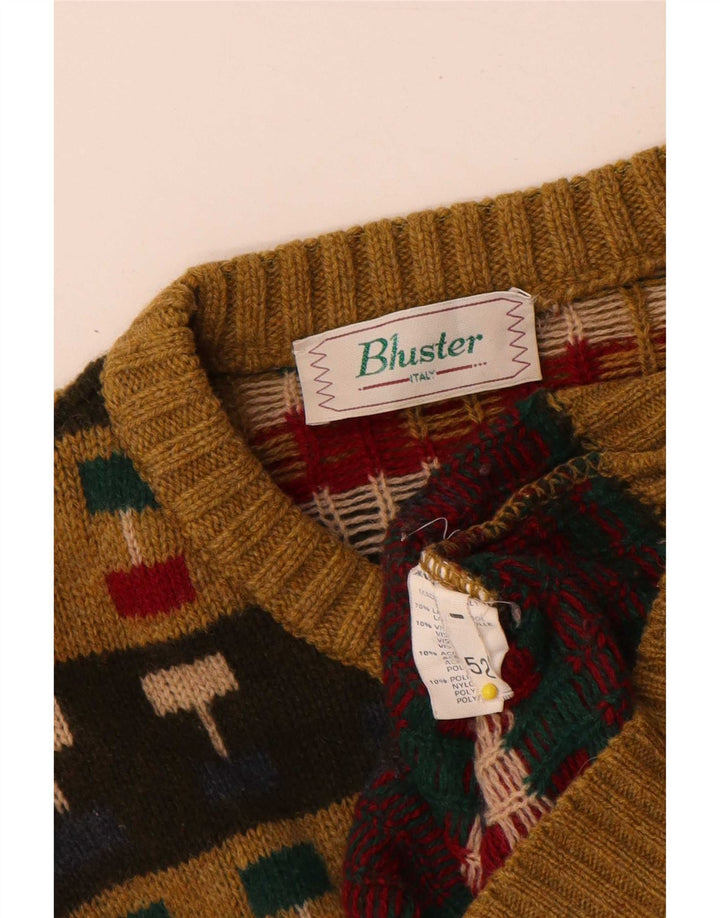 Bluster Pull à col rond pour homme IT 52 en laine géométrique marron