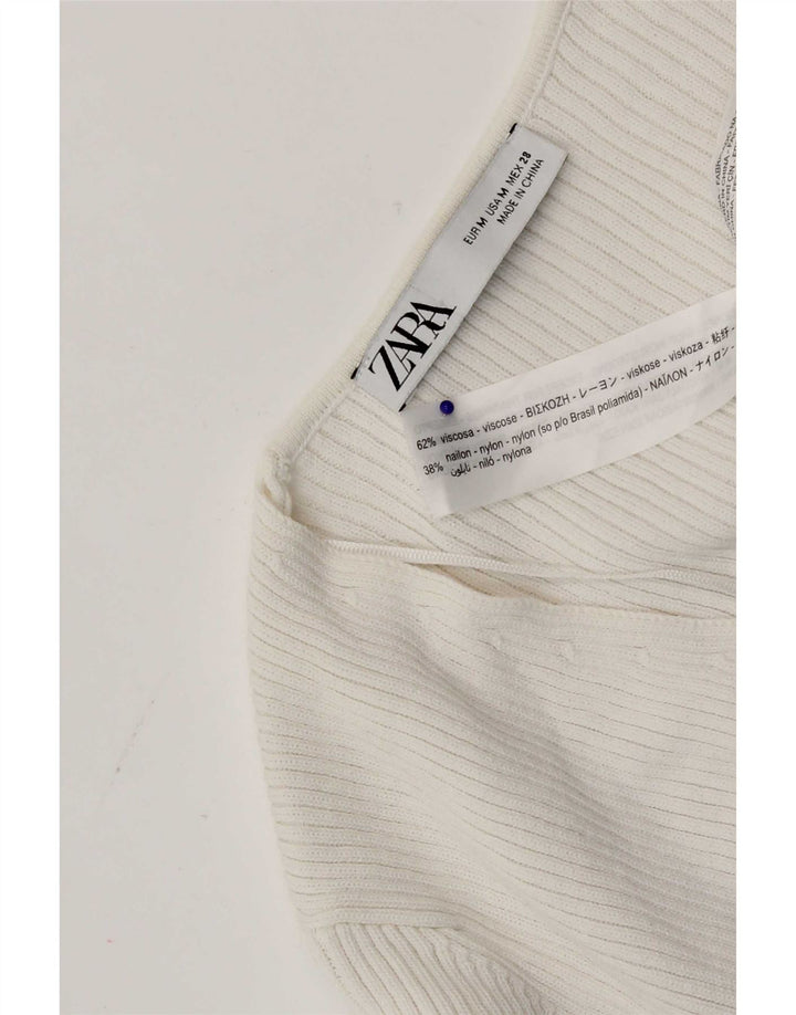 Zara Womens Crop Cardigan Pull UK 12 Moyen Blanc Viscose