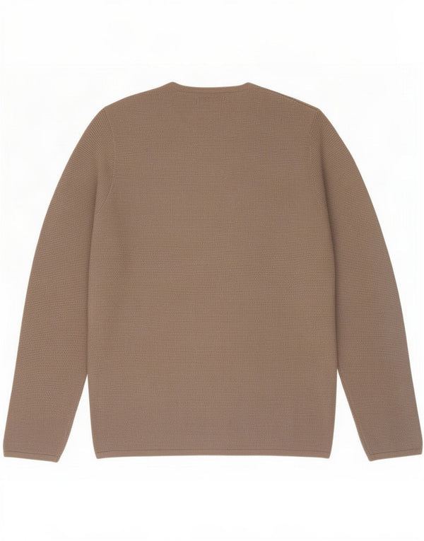 Zara Mens Crew Neck Jumper Sweater Large Beige Cotton
