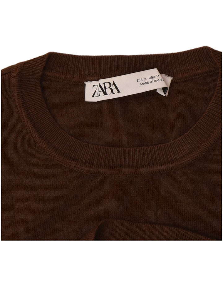 Zara Haut court sans manches pour femme UK 12 Viscose marron moyen