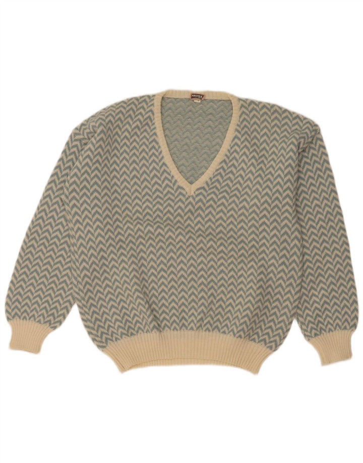 Master Pull col V pour femme UK 14 Chevron bleu moyen