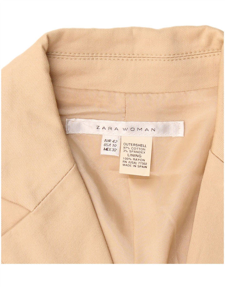 ZARA Femme 2 Bouton Blazer Veste EU 42 Grand Beige Coton