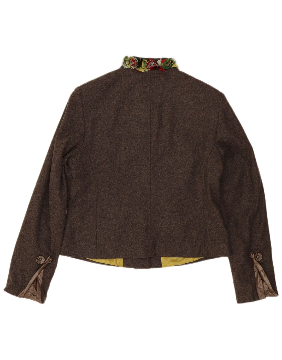 Vintage Femme 7 Bouton Blazer Veste EU 42 Grande Laine Vierge Brune