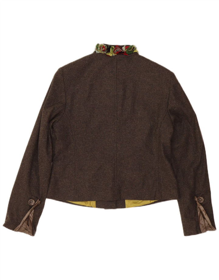 Vintage Femme 7 Bouton Blazer Veste EU 42 Grande Laine Vierge Brune