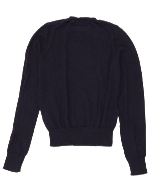 Zara Pull court à col rond pour femme UK 10 Petit Bleu marine Polyester