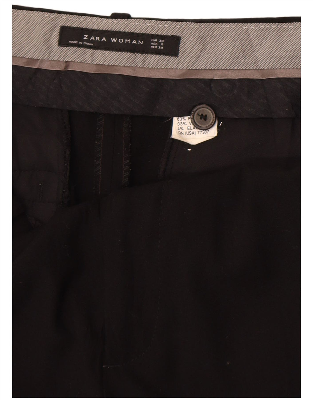 Pantalon Chino Droit Femme Zara EU 38 Small W28 L31 Noir Polyester
