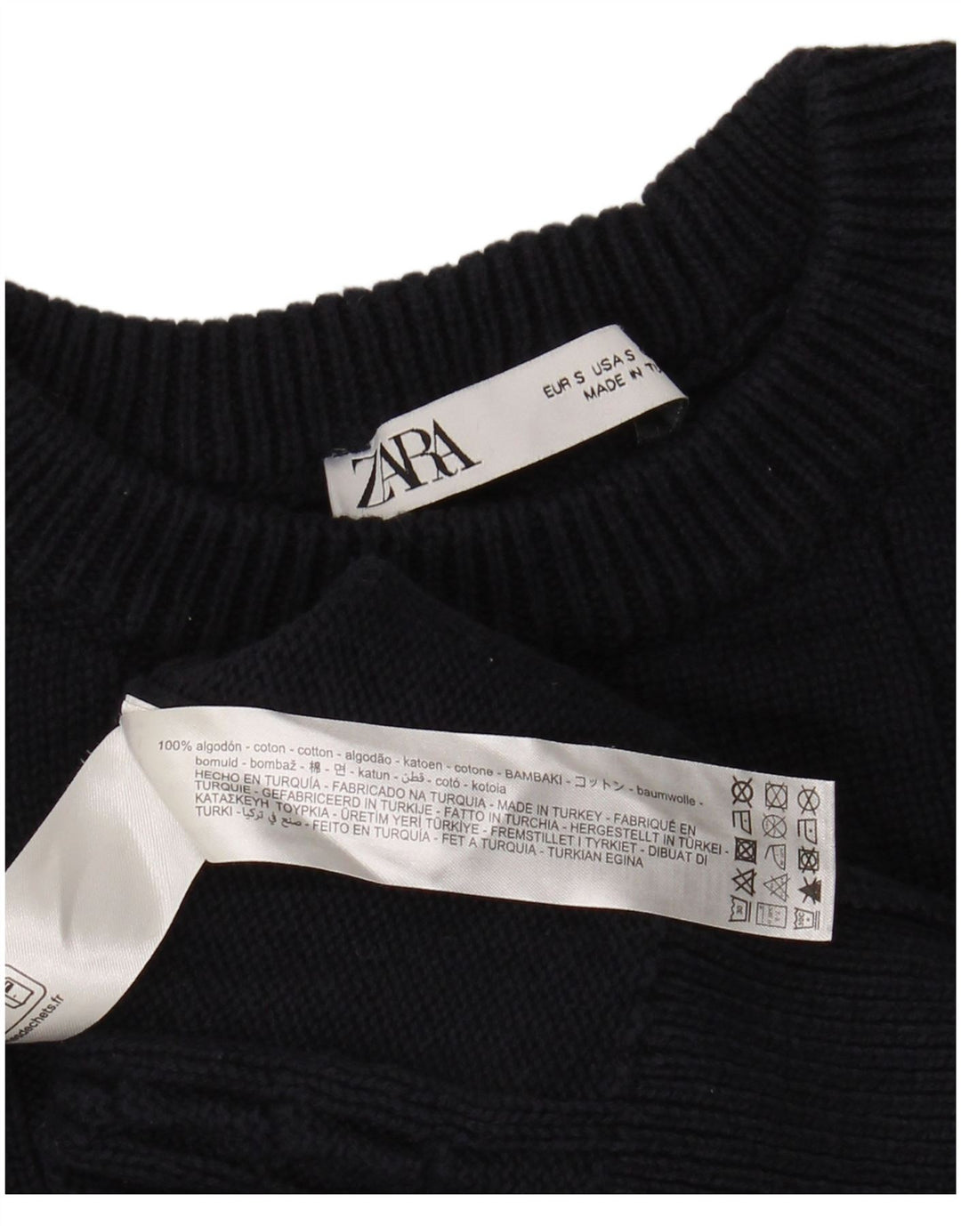 Zara Pull ras du cou pour homme en coton bleu marine Petit
