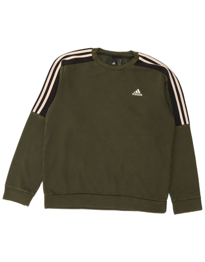 Adidas Sweat-shirt pour homme en coton color block Kaki Petit