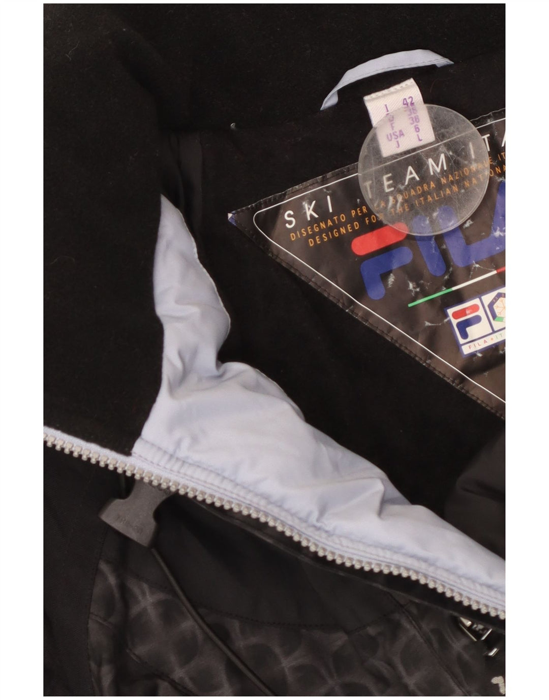 FILA Veste de ski à capuche surdimensionnée pour femme US 6 Medium Noir Géométrique