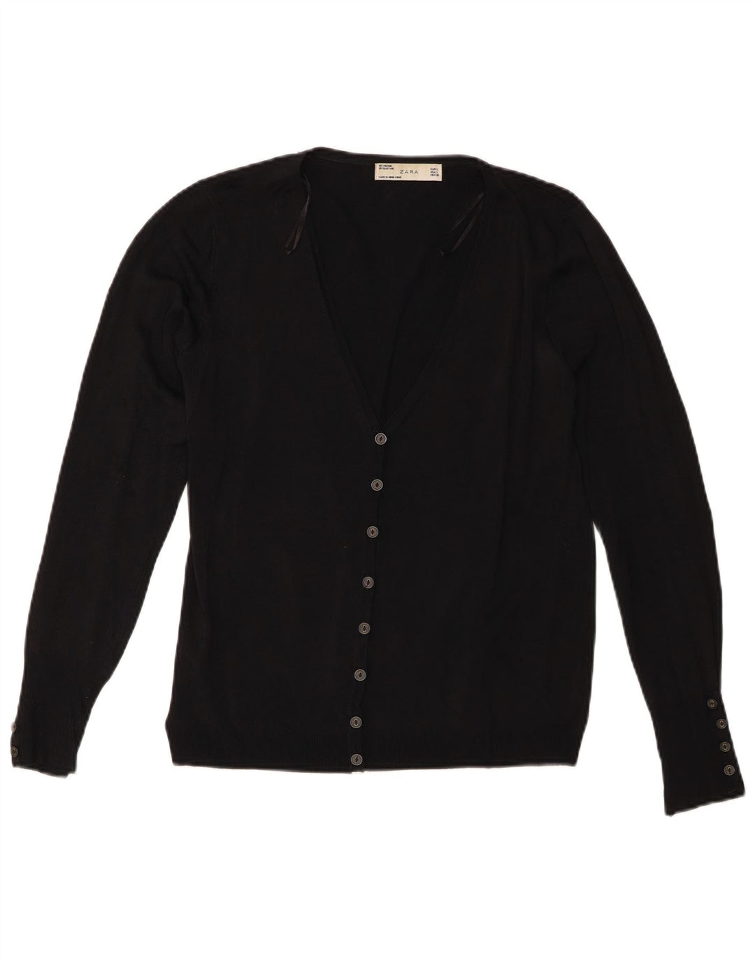 Zara Womens Basic Crop Cardigan Top UK 14 Large Noir Viscose