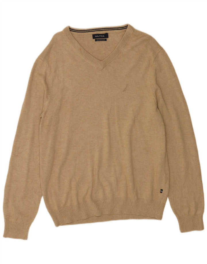 NAUTICA Pull Col V Homme Coton Beige Moyen