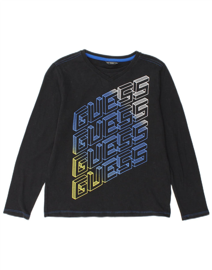 GUESS Boys Graphic Top Long Sleeve 9-10 Years Black Cotton