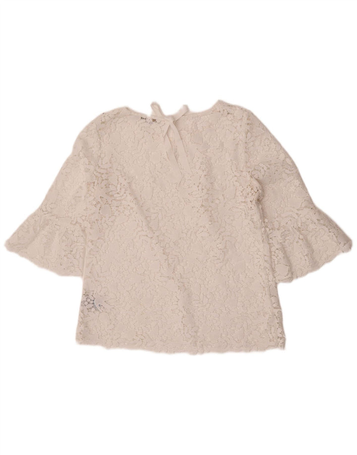 Haut chemisier transparent à manches 3/4 Boden pour femme, taille 36, blanc moyen, floral