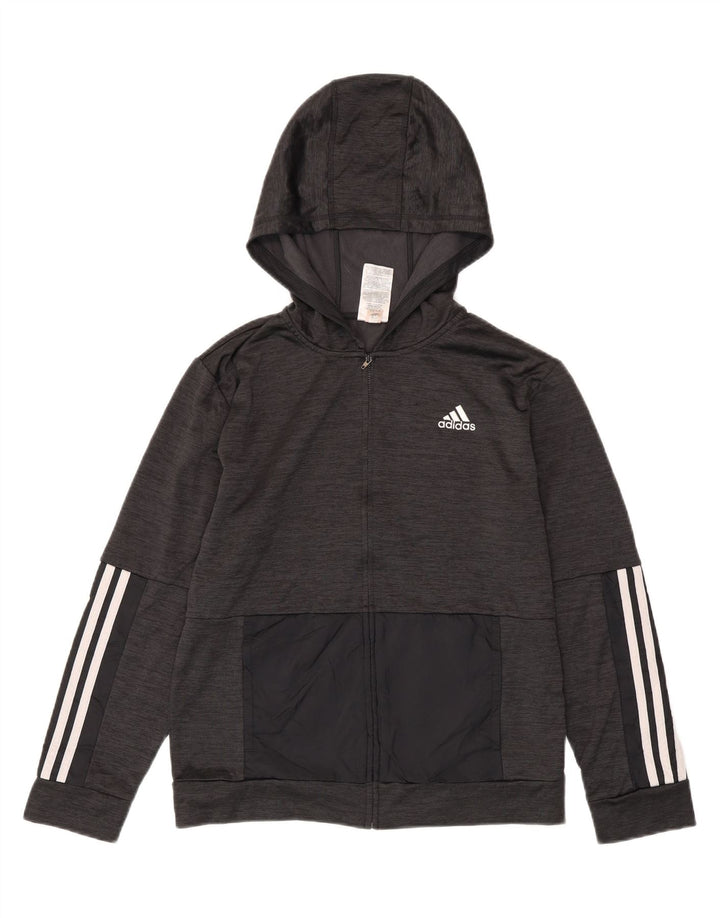 ADIDAS Boys Zip Hoodie Sweater 14-15 Years Large Grey Polyester Vintage Adidas and Second-Hand Adidas from Messina Hembry 