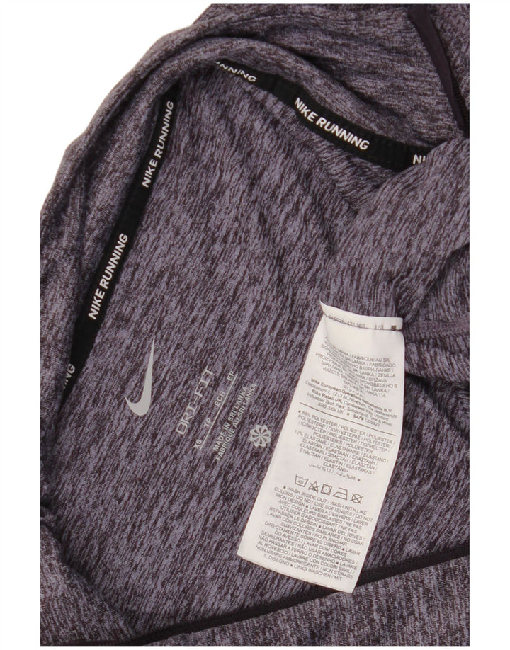 Nike Hommes Dri Fit Zip Neck Top Manches Longues XS Bleu Moucheté Polyester