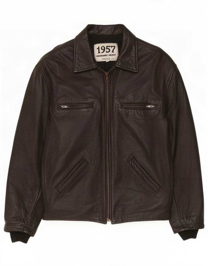 Veste Légendaire 1957 Veste en Cuir Homme UK 40 Grand Noir
