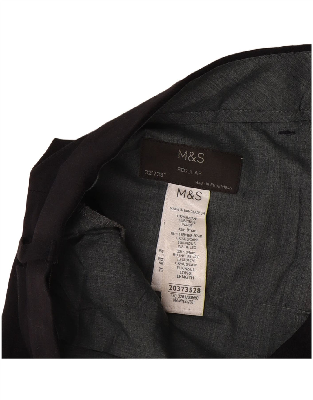 Marks & Spencer Pantalon Chino Droit Regular Homme W32 L33 Bleu Marine