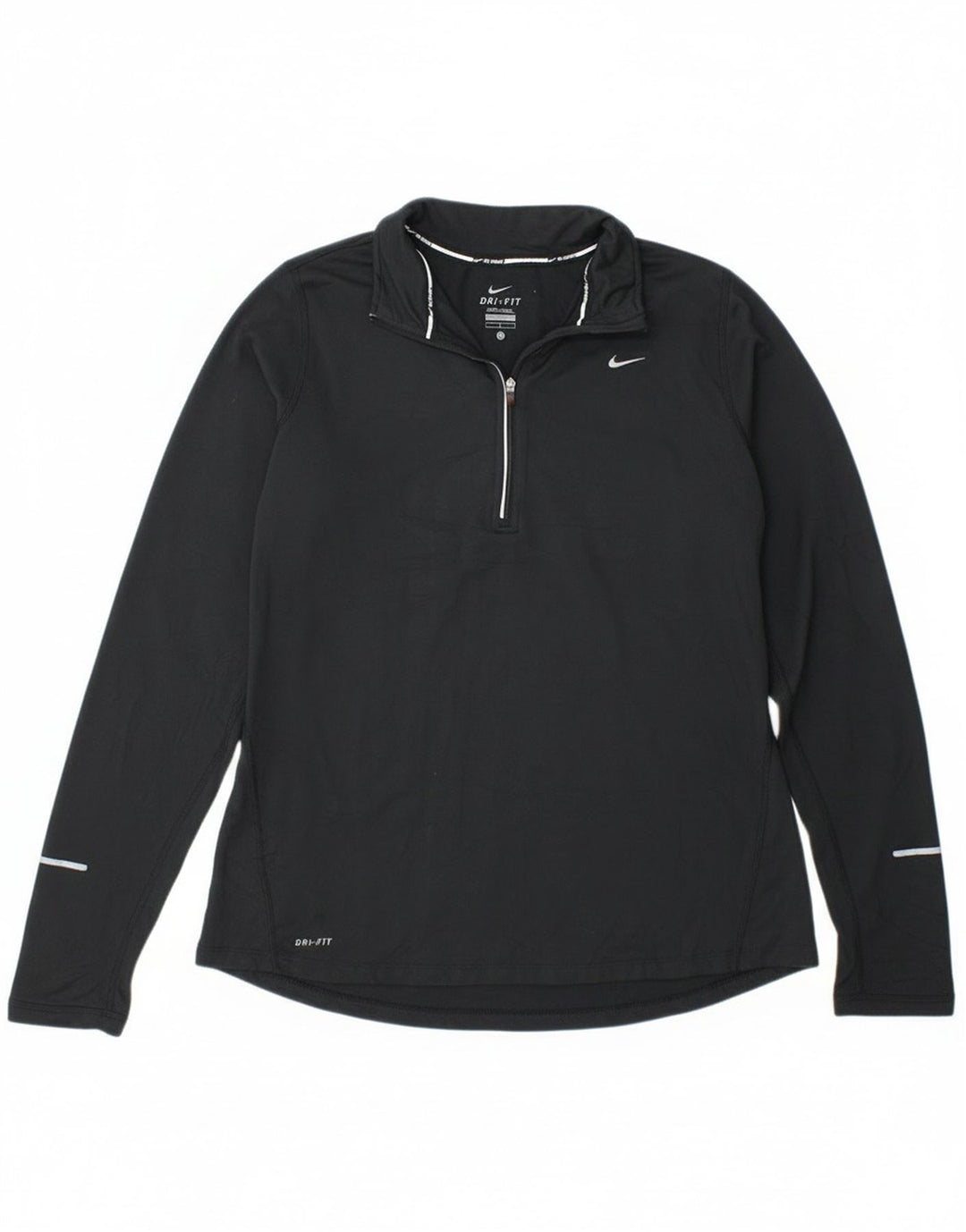 Nike Femme Dri Fit Zip Neck Top Manches Longues UK 14 Large Noir Polyester