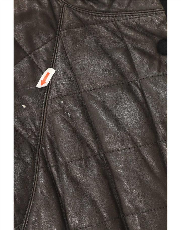 manteau en cuir rembourré femme vintage UK 12 Noir Moyen