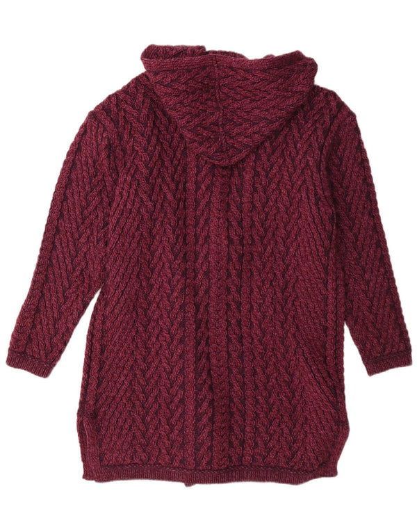 Aran Crafts Cardigan long à capuche pour femme UK 14 Bordeaux moyen